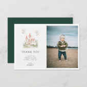 かわいいドラゴンキャッスルテーマバースデーパーティー写真 サンキューカード (正面/裏面)