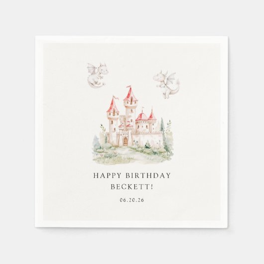 かわいいドラゴンキャッスルバースデーパーティー スタンダードカクテルナプキン (正面)