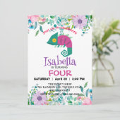かわいいドラゴンジャングル動物誕生日花の子供 招待状 (スタンド正面)