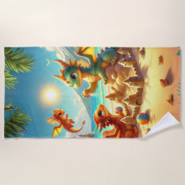 かわいいドラゴンズ建物サンドキャッスルオンザビーチ ビーチタオル