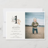 かわいいドラゴンテーマの最初の誕生日パーティーの写真 招待状 (正面)