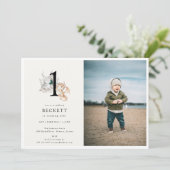 かわいいドラゴンテーマの最初の誕生日パーティーの写真 招待状 (スタンド正面)