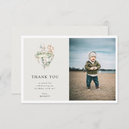 かわいいドラゴンテーマ誕生日パーティーの写真 サンキューカード (正面/裏面)