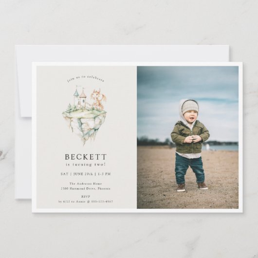 かわいいドラゴンテーマ誕生日パーティーの写真 招待状 (正面)