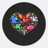 かわいいドラゴンハートバレンタインデーおもしろい動物 ラウンドシール (正面)