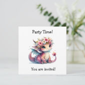 かわいいドラゴンバースデーパーティー招待状グリーティングカード セーブザデート (スタンド正面)