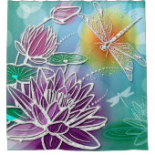 かわいいドラゴンフライかわいらしサマーカラーモダンフローラ シャワーカーテン (正面)