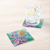 かわいいドラゴンフライかわいらしサマーカラーモダンフローラ スクエアペーパーコースター (インサイチュ)