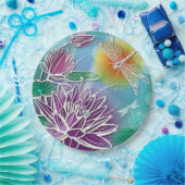 かわいいドラゴンフライかわいらしサマーカラーモダンフローラ ペーパープレート (パーティー)