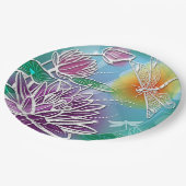 かわいいドラゴンフライかわいらしサマーカラーモダンフローラ ペーパープレート (アングル)