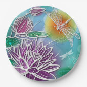 かわいいドラゴンフライかわいらしサマーカラーモダンフローラ ペーパープレート (正面)