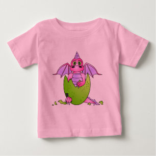 かわいいドラゴンベビーひび卵 – ピンク/紫 ベビーTシャツ