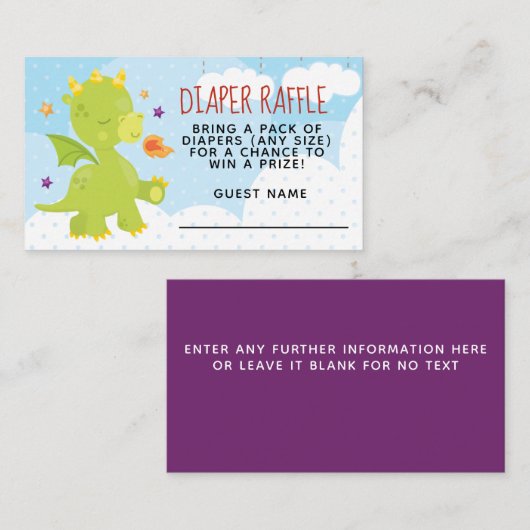 かわいいドラゴンベビーシャワーおむつラッフル エンクロージャーカード (正面/裏面)