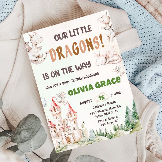 かわいいドラゴンベビーシャワーパーティー 招待状