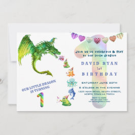 かわいいドラゴンモンスターズベビー写真1歳の誕生日 招待状