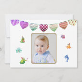 かわいいドラゴンモンスターズベビー写真1歳の誕生日 招待状 (裏面)