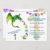 かわいいドラゴンモンスターズベビー写真1歳の誕生日 招待状 (正面/裏面)