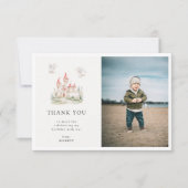 かわいいドラゴン城をテーマにした誕生日パーティーの写真 サンキューカード (正面)