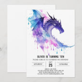 かわいいドラゴン子供の誕生日 招待状 (正面/裏面)