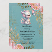 かわいいドラゴン&バタフライガールベビーシャワー 招待状 (正面/裏面)