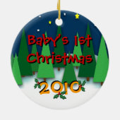 かわいいドラゴン: ベビーの第1クリスマス セラミックオーナメント (裏面)