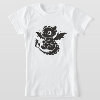 かわいいドラゴン ミニマリストブラックイラストTシャツ Tシャツ