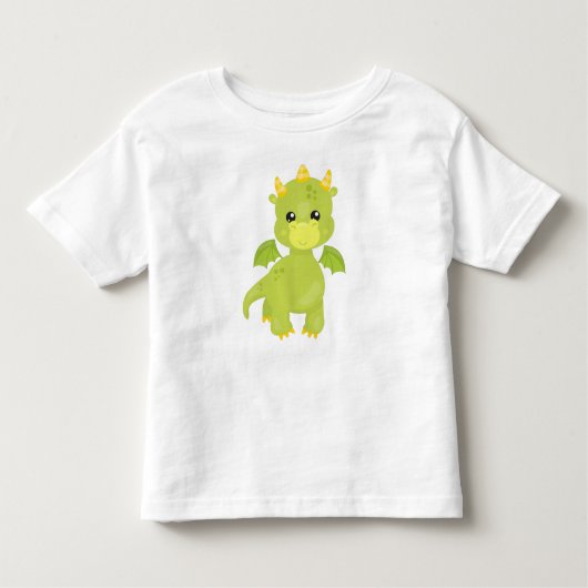 かわいいドラゴン，リトルドラゴン，グリーンドラゴン，魔法 トドラーTシャツ (正面)