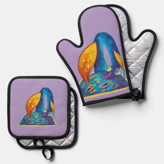 かわいいドラゴン 鍋つかみ&鍋敷きセット (正面/裏面)