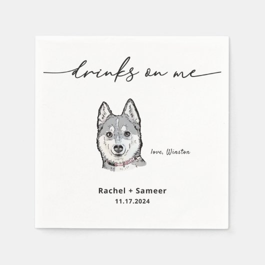 かわいいドリンクを飼うペット犬のスケッチ結婚ズ スタンダードカクテルナプキン (正面)