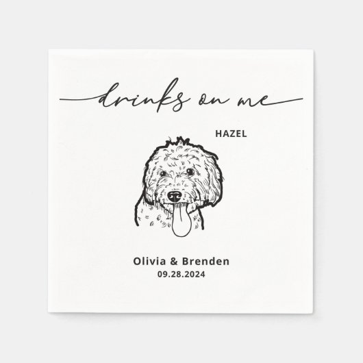 かわいいドリンクオンマイペット顔ドッグ結婚ズ スタンダードカクテルナプキン (正面)