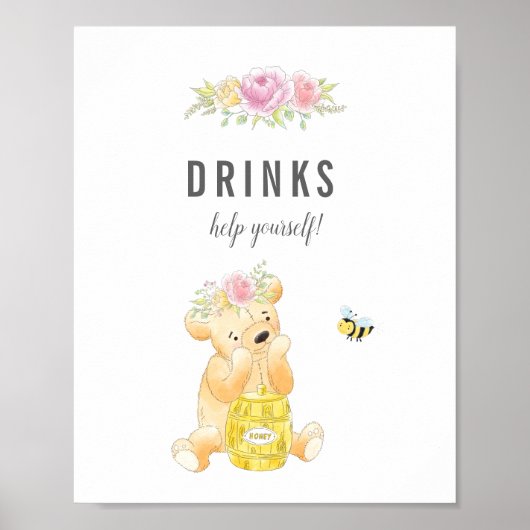 かわいいドリンクテーブルガールテディベア赤ちゃんシャワー ポスター (正面)