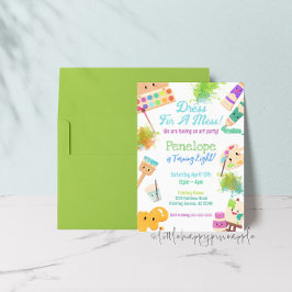 かわいいドレスのためのメスアートパーティー誕生日 招待状