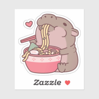 かわいいドワーフカバがラーメンをすすっている シール