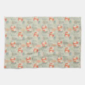 かわいいドードルキツネフォレストウッドランドパターン キッチンタオル (横)