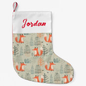 かわいいドードルキツネフォレストウッドランドパターン スモールクリスマスストッキング (正面)