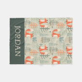 かわいいドードルキツネフォレストウッドランドパターン フリースブランケット (正面(横))