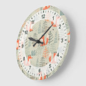 かわいいドードルキツネフォレストウッドランドパターン ラージ壁時計 (傾斜)