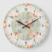 かわいいドードルキツネフォレストウッドランドパターン ラージ壁時計 (正面)