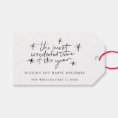 かわいいドードルスタークリスマスフレーズストライプのパターン ギフトタグ (正面(横))