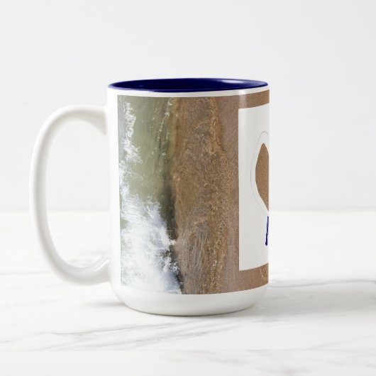 かわいいドードルハートカップルモノグラ航海のム贈り物 ツートーンマグカップ (左)