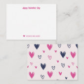かわいいドードルハートパターンピンクバレンタインデー ノートカード (正面/裏面)
