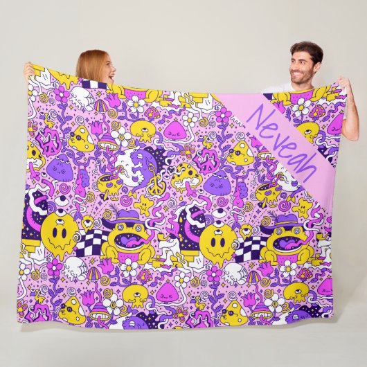 かわいいドードルヒッピースタイル漫画 フリースブランケット (インサイチュ)