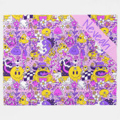 かわいいドードルヒッピースタイル漫画 フリースブランケット (正面(横))