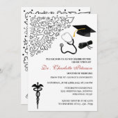 かわいいドードルメディカルドクター卒業パーティー 招待状 (正面/裏面)