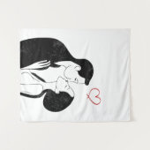 かわいいドードルラブハートロマンチックなカップルキス タペストリー (正面(横))