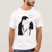 かわいいドードルラブハートロマンチックなカップルキス Tシャツ (正面)