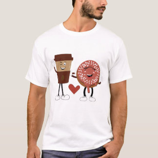 かわいいドーナツとコーヒーのカップルバレンタインデザイン Tシャツ
