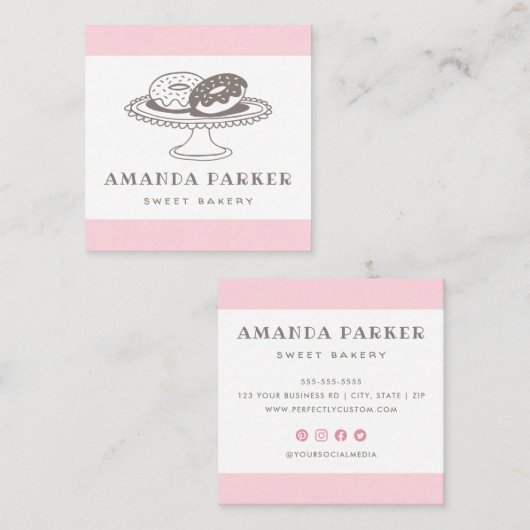 かわいいドーナツのパンお洒落焼き店 スクエア名刺 (正面/裏面)