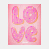 かわいいドーナツの恋人の漫画の愛ピンクパーソナライズされた色 フリースブランケット (正面)