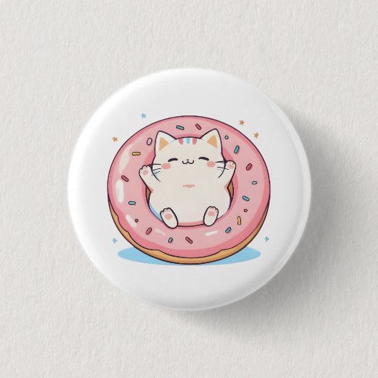 かわいいドーナツの猫 かわいいスイーツデザイン 缶バッジ (正面)